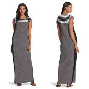 Chico's Black White Stripe Maxi Dress Small